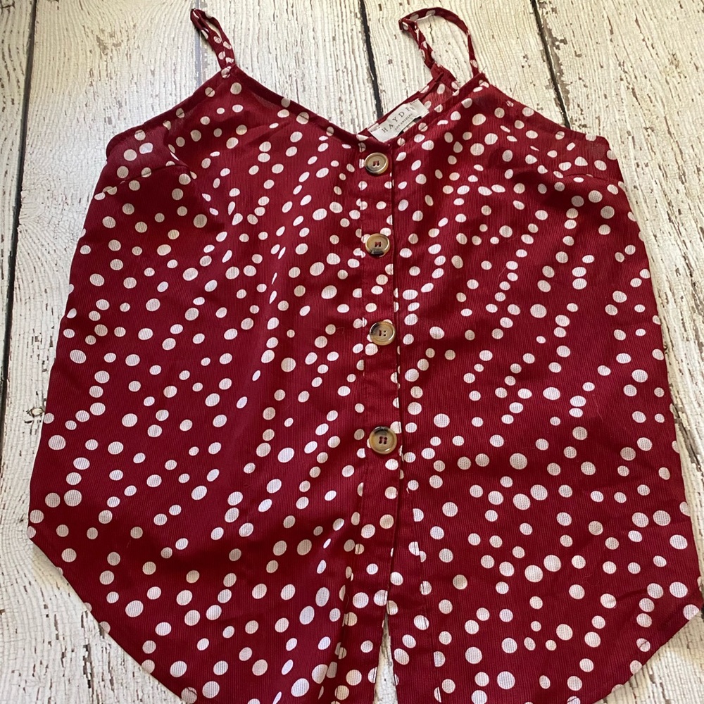 red polka dot tank top